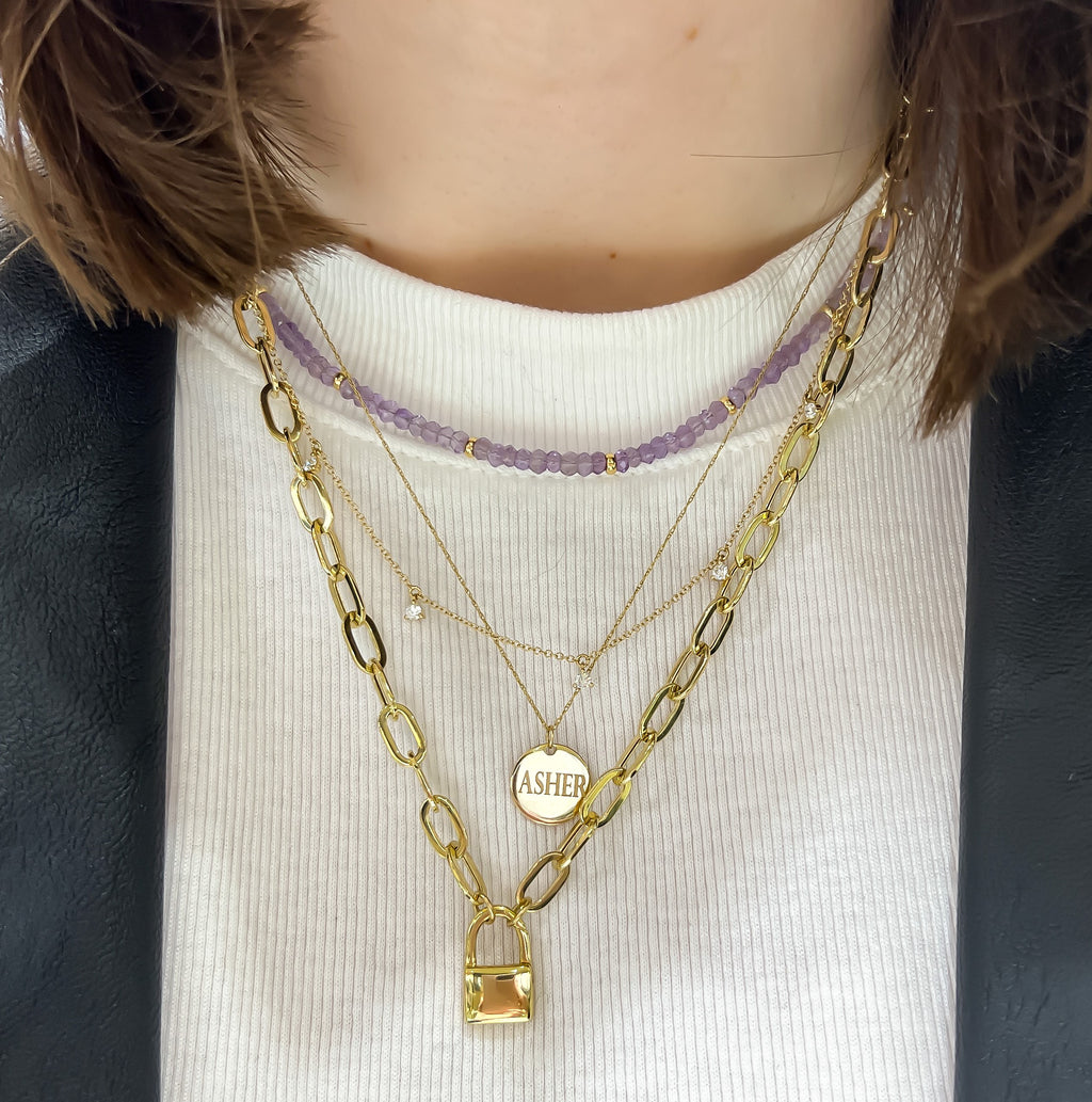 Yellow Gold Engravable Disc with Chain (Engraving Included) - Last Chance