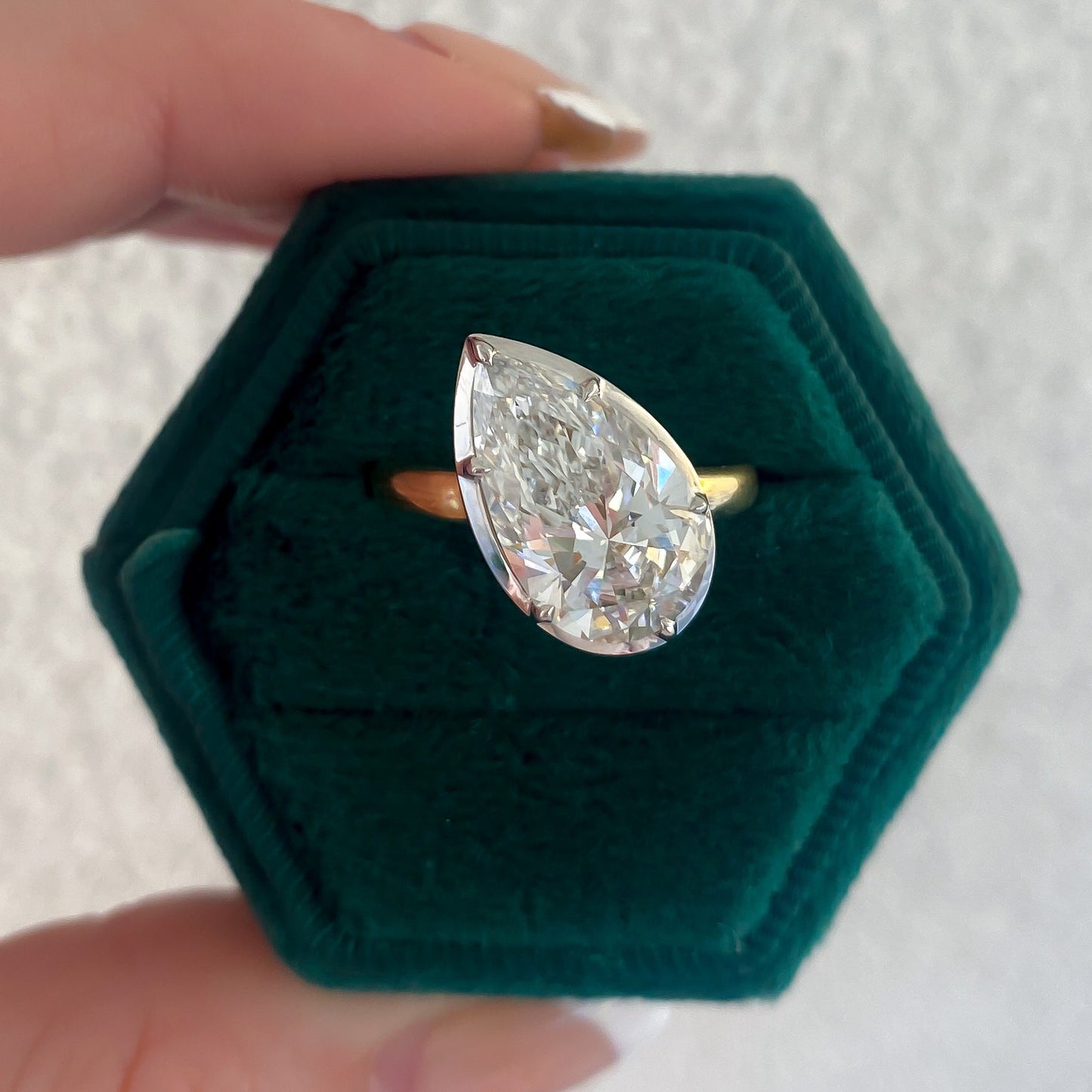 Lab Grown Pear Diamond Faux Bezel Solitaire Engagement Ring - Carter's Collective Fine Jewelry