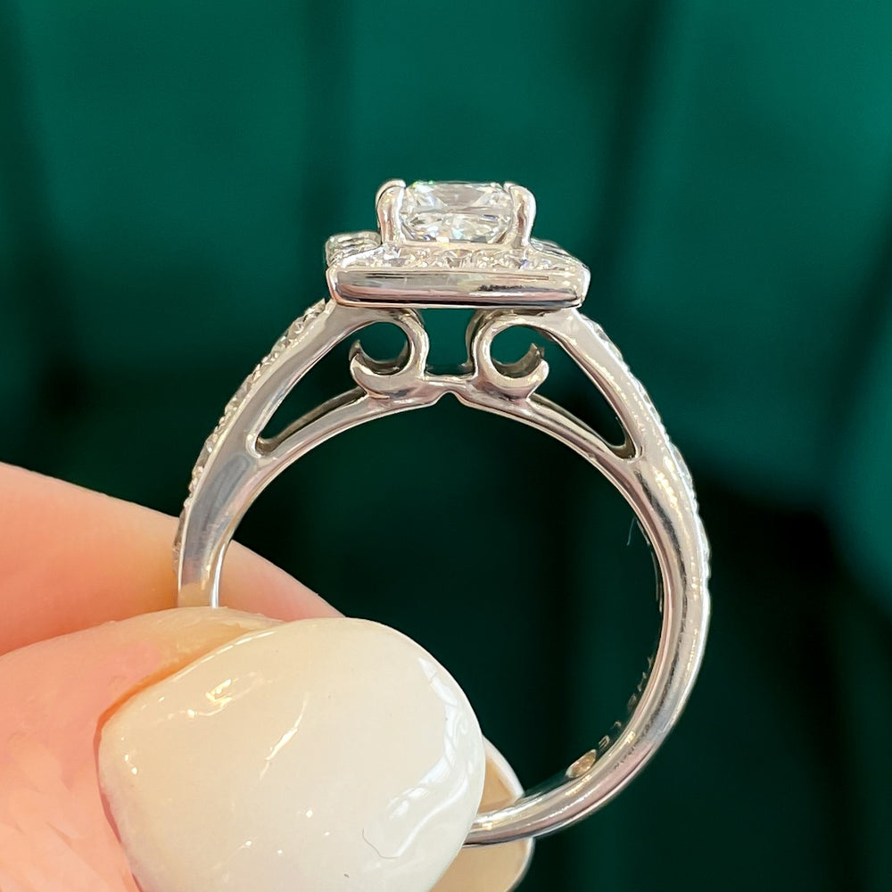 
                  
                    Previously Loved Princess Cut Natural Diamond Engagement Ring with Diamond Halo
                  
                