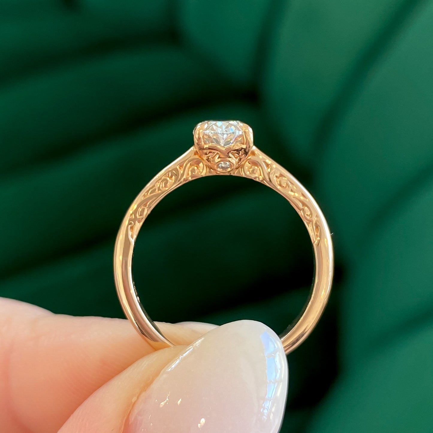 Antique-Inspired Oval Diamond Solitaire Ring, CTTW