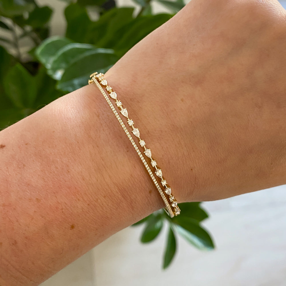 Two Row Open Design Diamond Bangle Bracelet with Pear and Round Diamonds Alternating, 0.93 CTTW - Carter's Collective Fine Jewelry