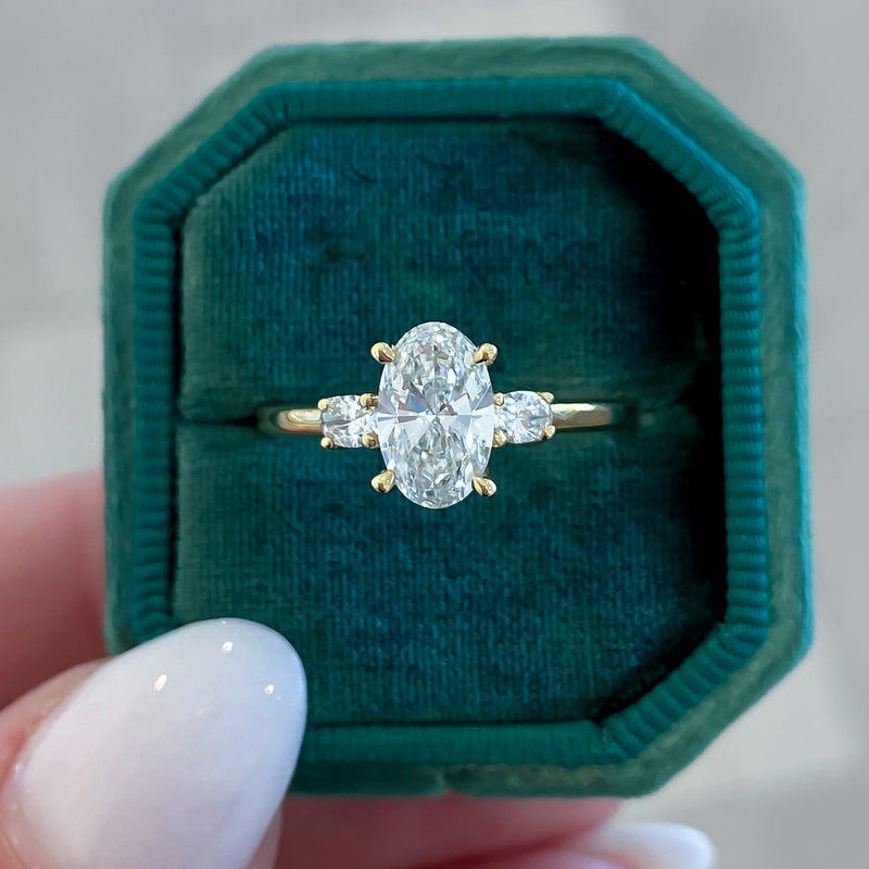 Daisy Oval Cut Natural Diamond Engagement Ring with Accent Stones