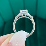 Violet Emerald Cut Lab Grown Diamond Engagement Ring with Accent Stones