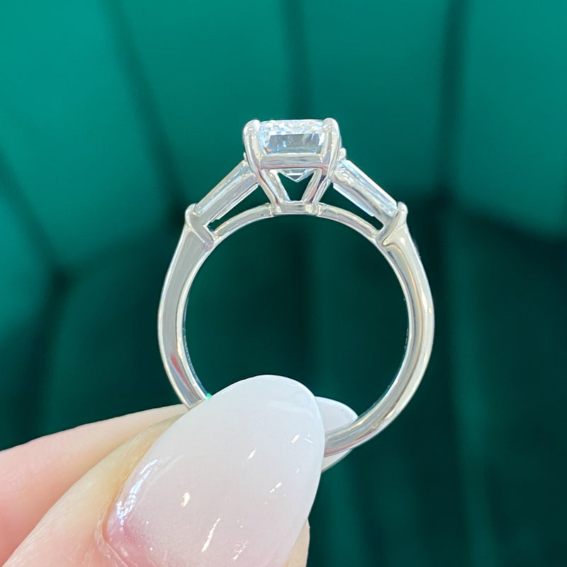 Violet Emerald Cut Lab Grown Diamond Engagement Ring with Accent Stones