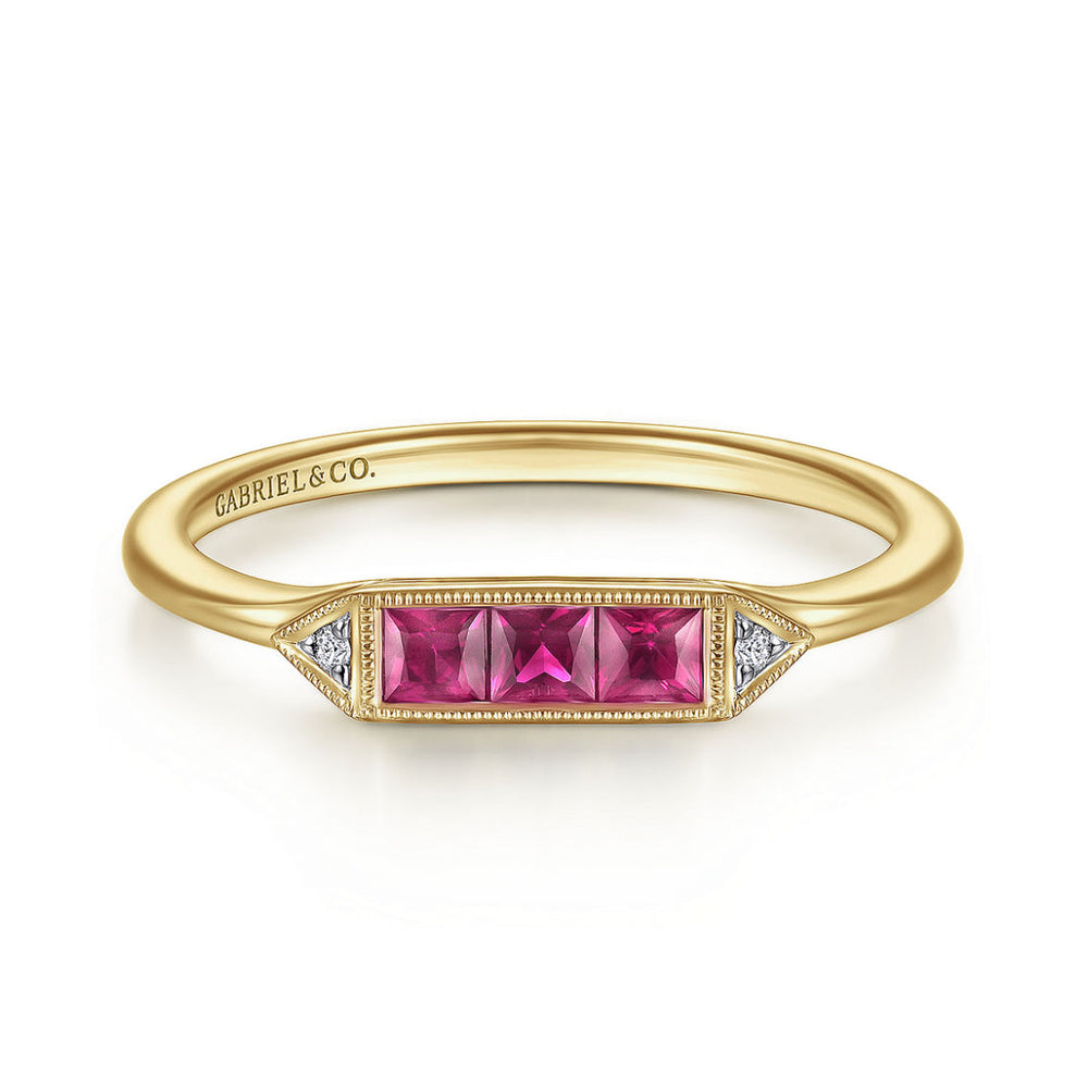 Trio Princess Cut Ruby & Diamond Stackable Ring