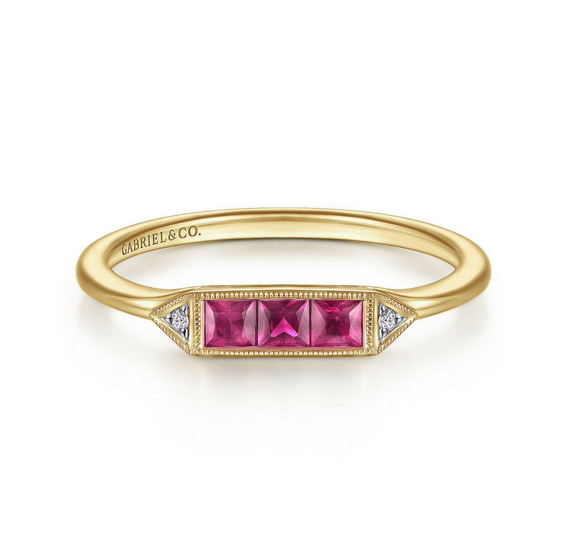 Trio Princess Cut Ruby & Diamond Stackable Ring