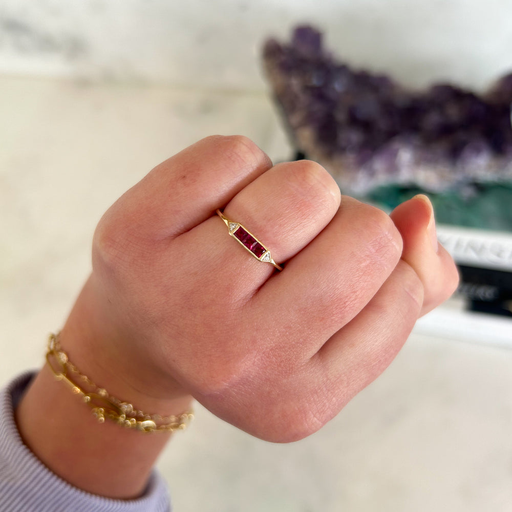 Trio Princess Cut Ruby & Diamond Stackable Ring