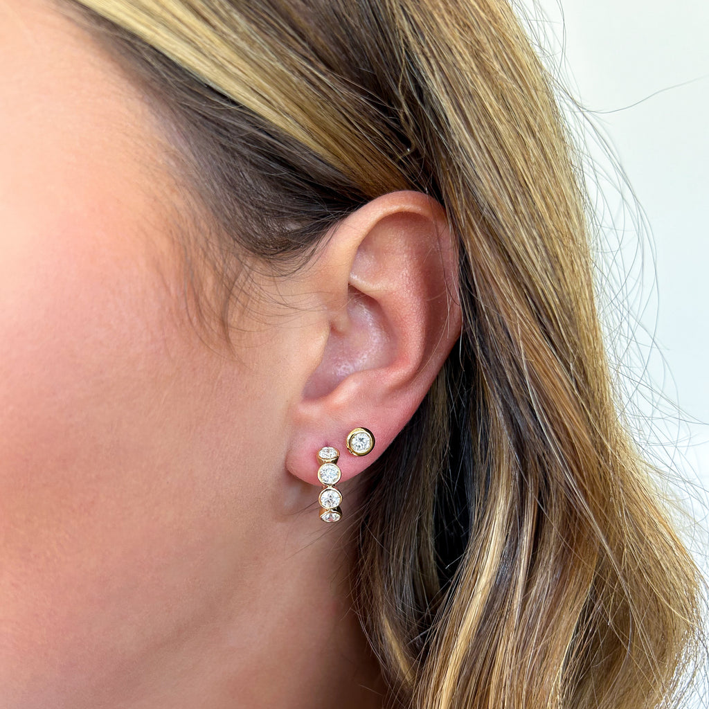 Diamond Bezel Huggie Hoop Earrings, 1.50 CTTW