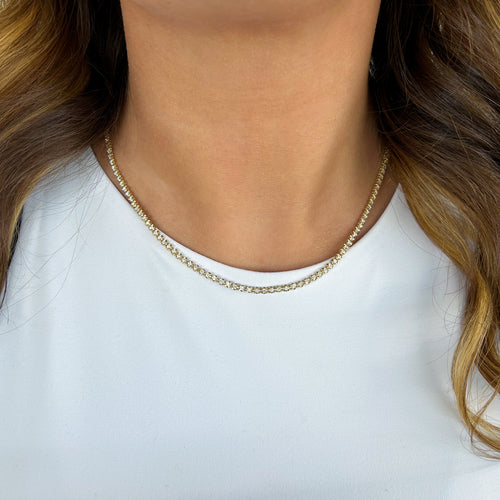 Yellow Gold Crown Set Diamond Tennis Necklace - 1.94cttw