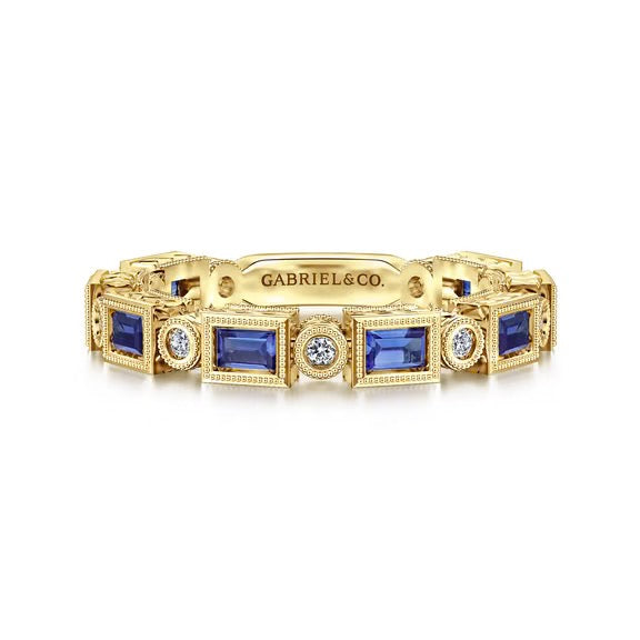 Sapphire Baguette and Round Diamond Stackable Band - Carter's Collective Fine Jewelry