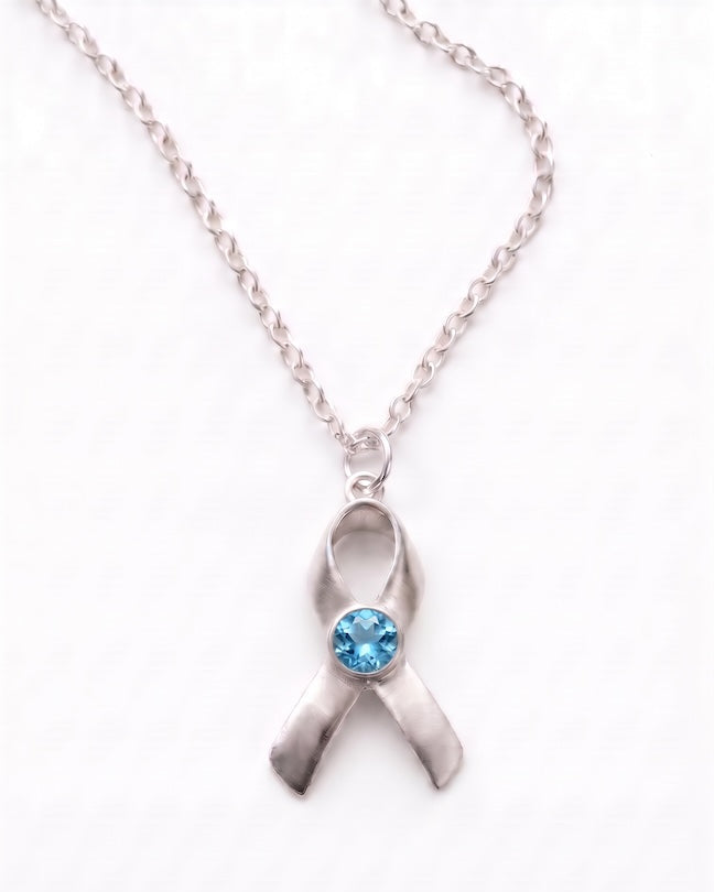 Hope & Honor Gemstone Awareness Ribbon Charm Necklace
