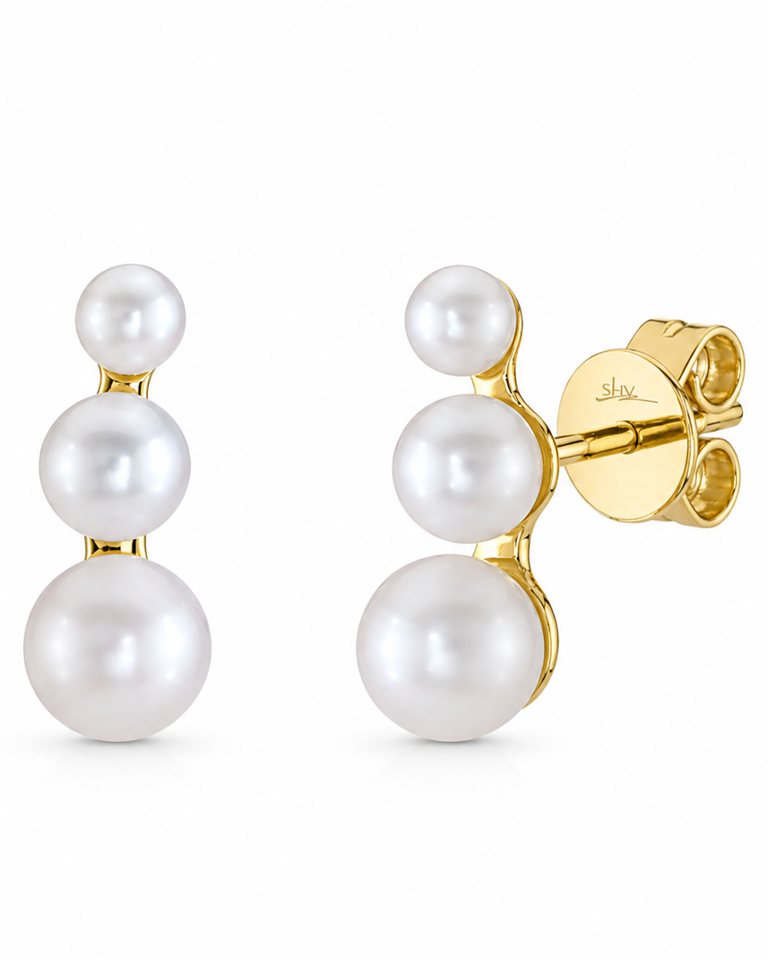 Graduated Trio Pearl Stud Earrings