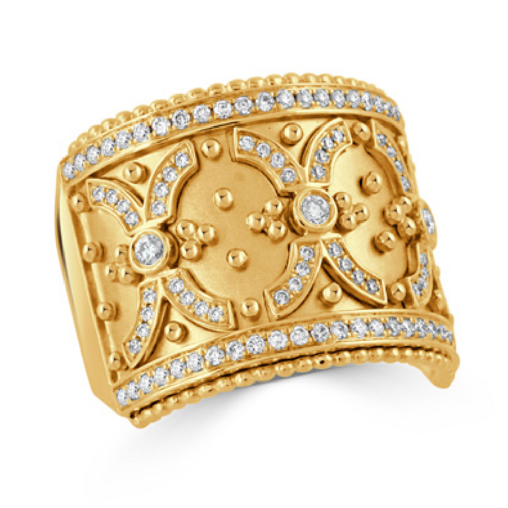 Wide Diamond Fashion Ring with Beaded Diamond Border, 0.48 CTTW - Carter's Collective Fine Jewelry