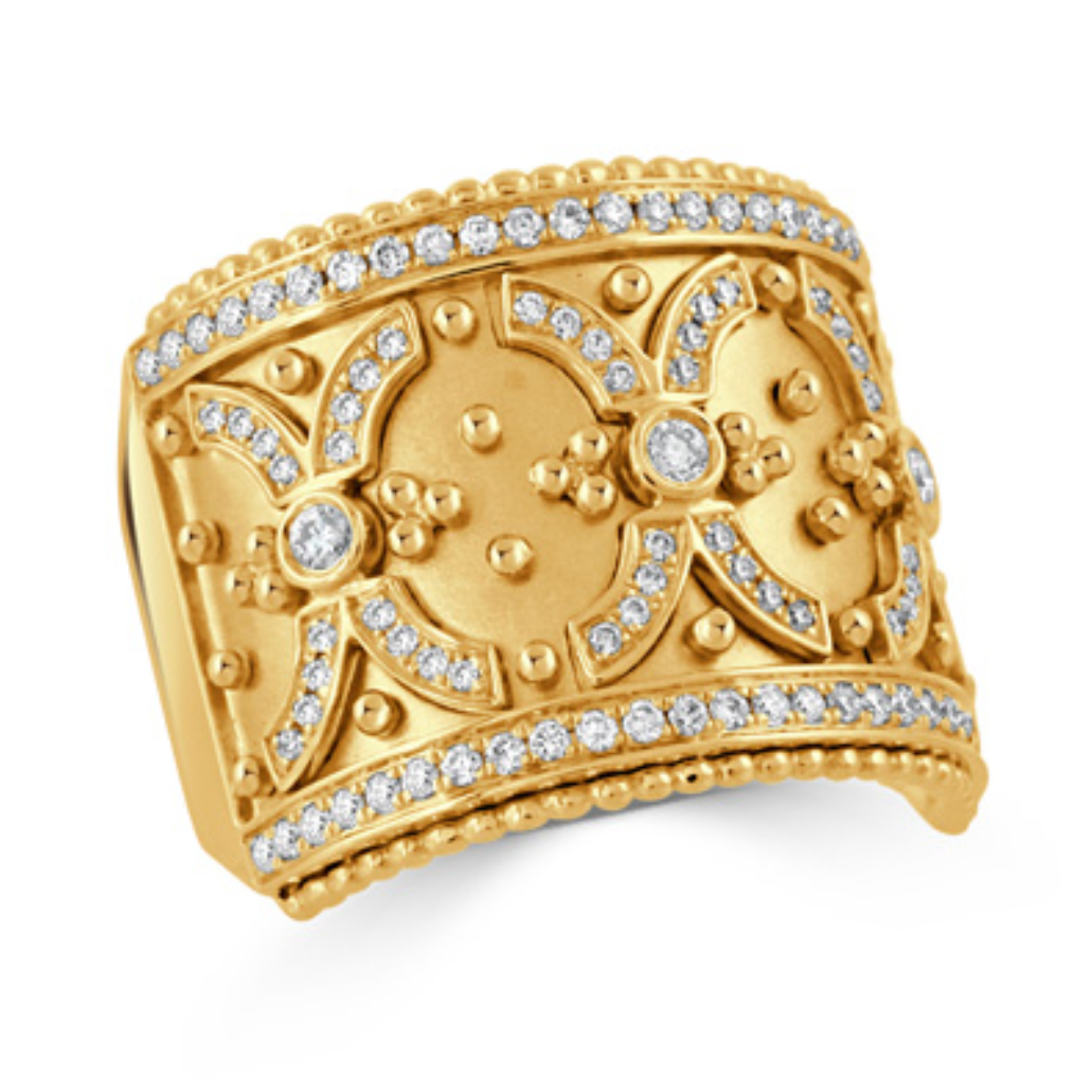 Wide Diamond Fashion Ring with Beaded Diamond Border, 0.48 CTTW - Carter's Collective Fine Jewelry