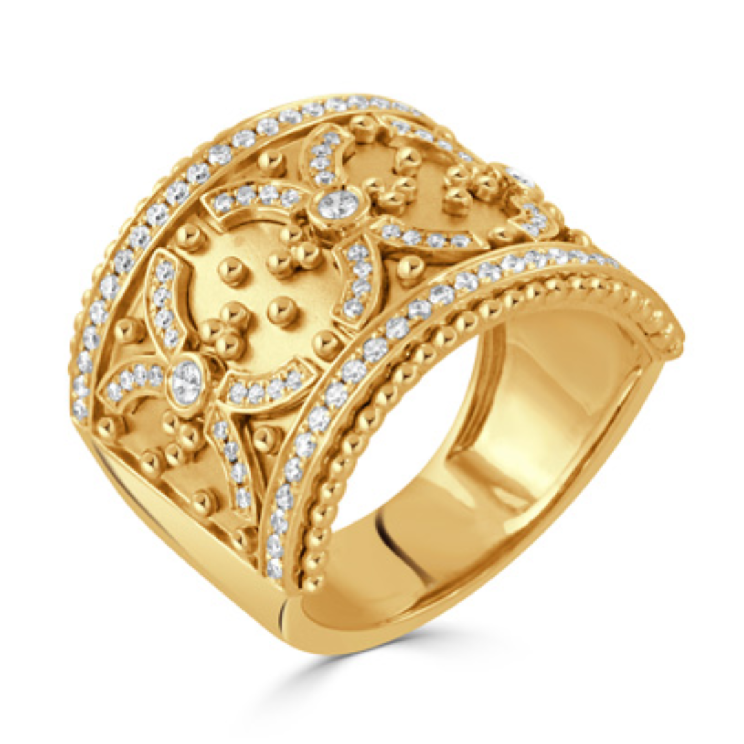 Wide Diamond Fashion Ring with Beaded Diamond Border, 0.48 CTTW - Carter's Collective Fine Jewelry