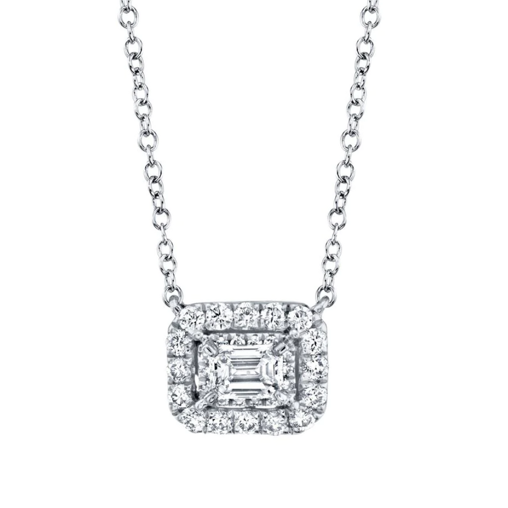 Emerald Diamond Double Halo Necklace, 0.32 CTTW - Carter's Collective Fine Jewelry