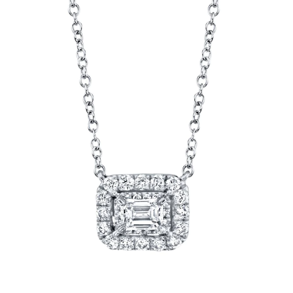 Emerald Diamond Double Halo Necklace, 0.32 CTTW - Carter's Collective Fine Jewelry