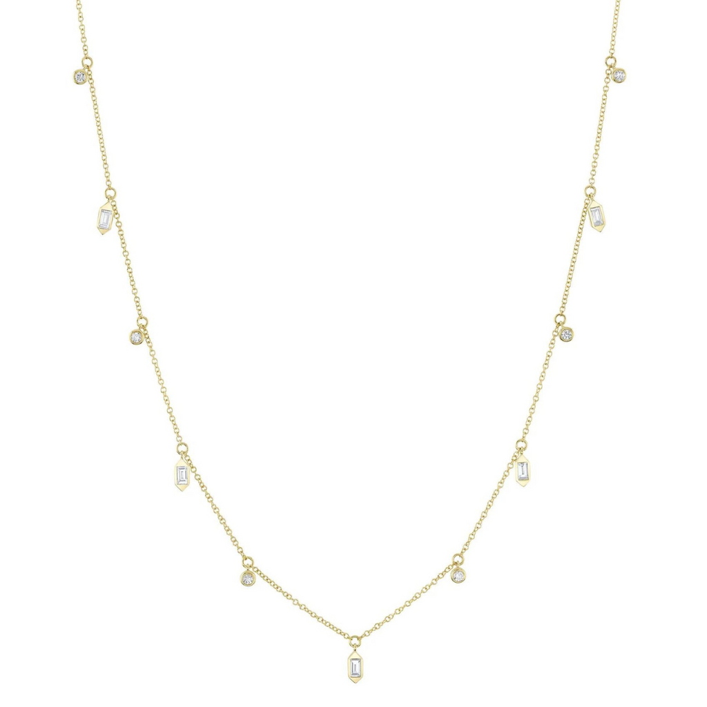 Dancing Diamond Round and Baguette Bezel Set Cleopatra Necklace, 0.38 CTTW - Carter's Collective Fine Jewelry