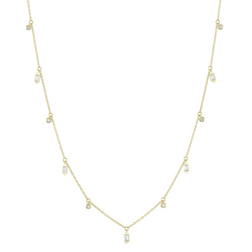 Dancing Diamond Round and Baguette Bezel Set Cleopatra Necklace, 0.38 CTTW