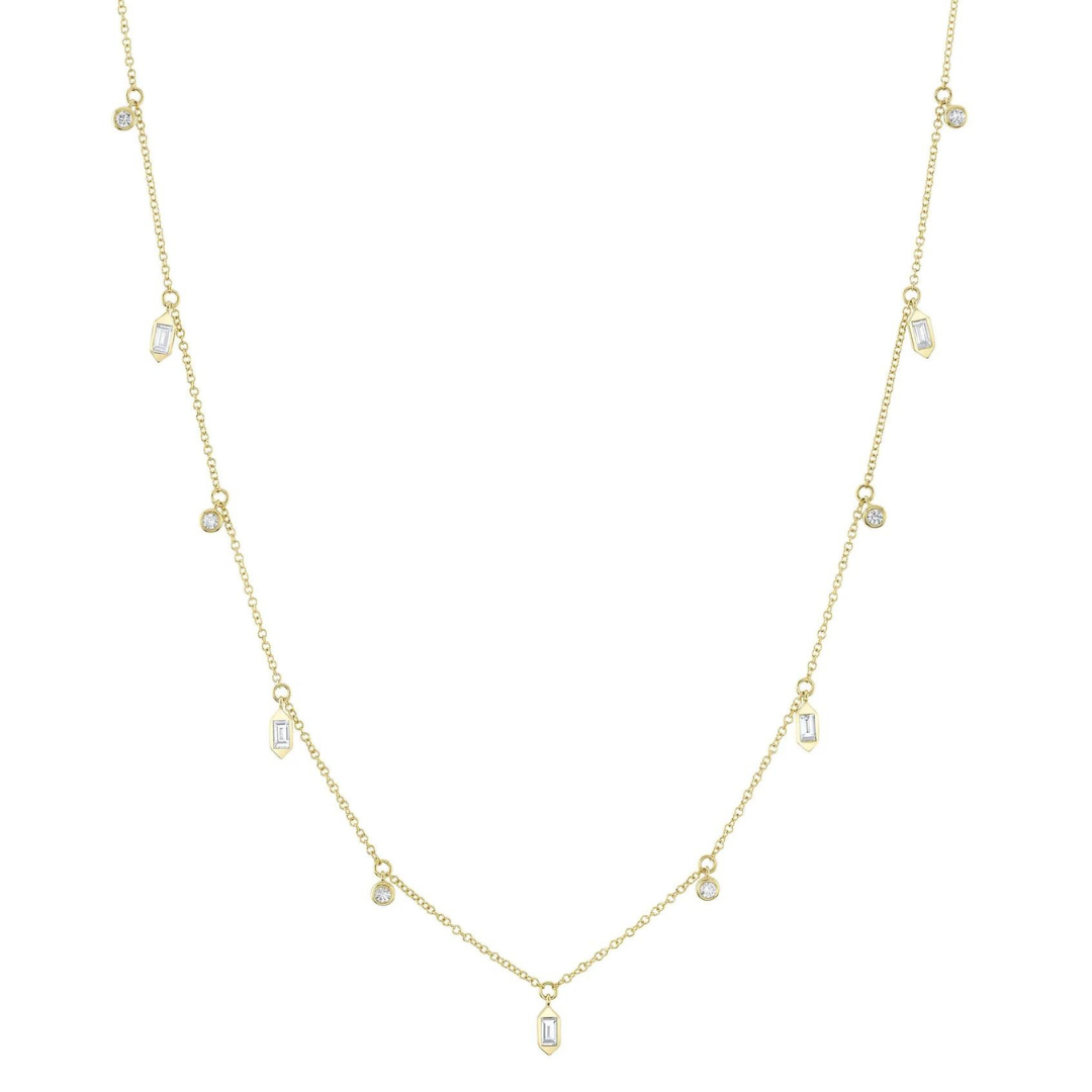 Dancing Diamond Round and Baguette Bezel Set Cleopatra Necklace, 0.38 CTTW - Carter's Collective Fine Jewelry