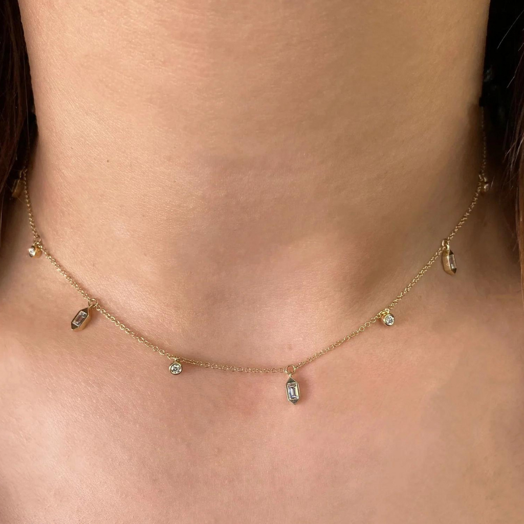Dancing Diamond Round and Baguette Bezel Set Cleopatra Necklace, 0.38 CTTW - Carter's Collective Fine Jewelry