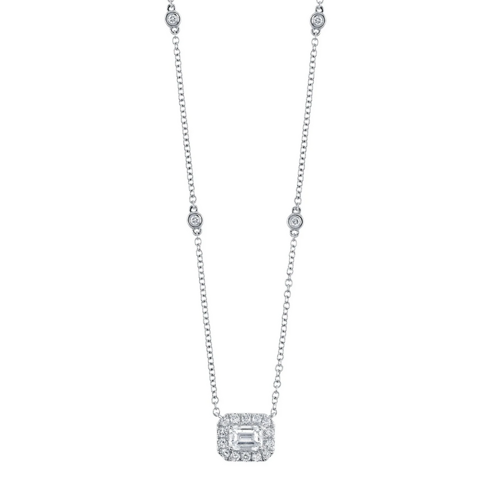Emerald-Cut Diamond Halo Necklace, 0.61 CTTW - Carter's Collective Fine Jewelry