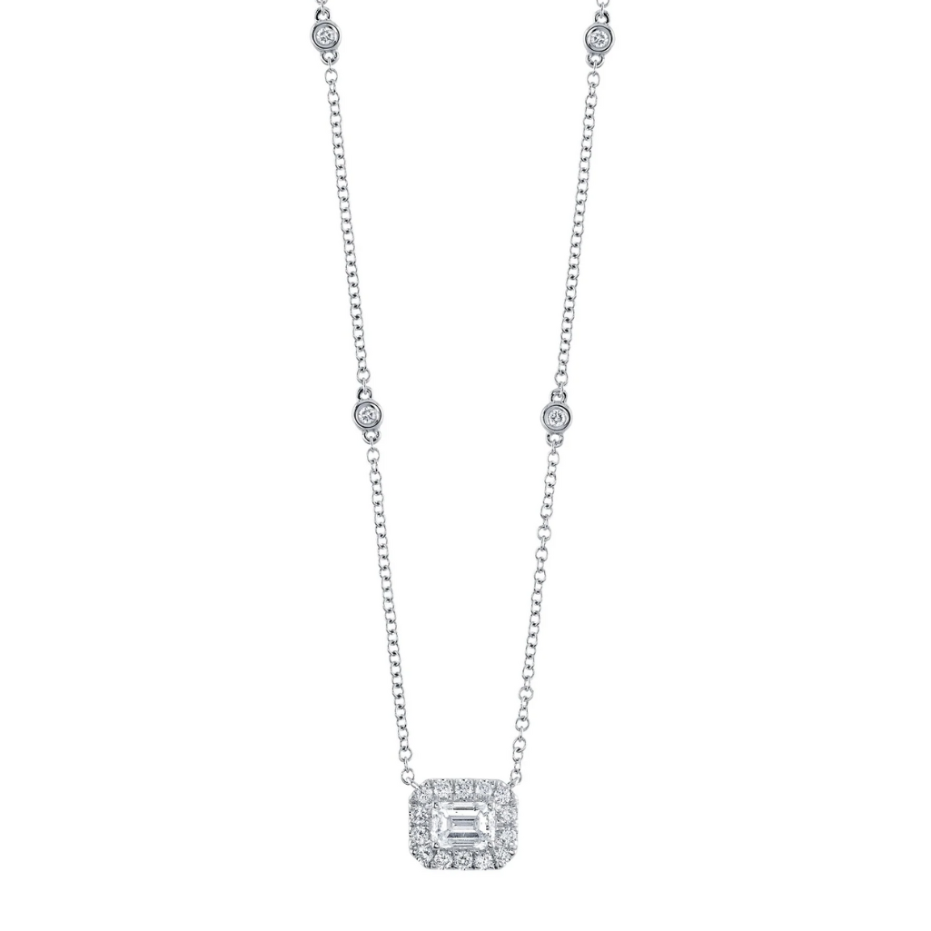 Emerald-Cut Diamond Halo Necklace, 0.61 CTTW - Carter's Collective Fine Jewelry