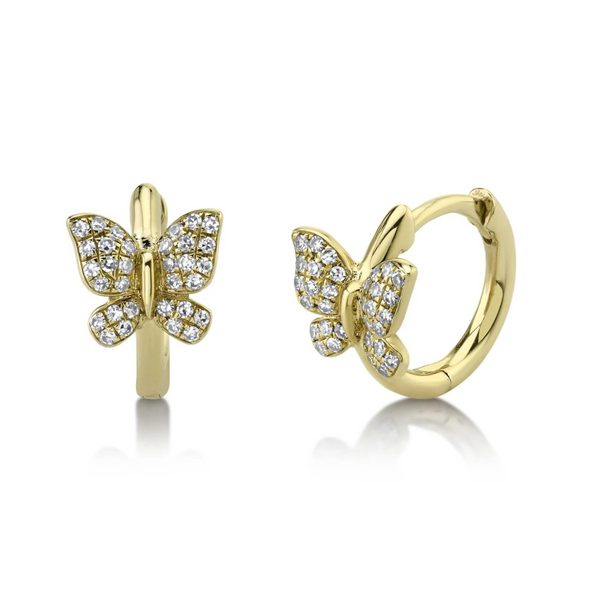 Whimsical Diamond Butterfly Huggie Hoop Earrings