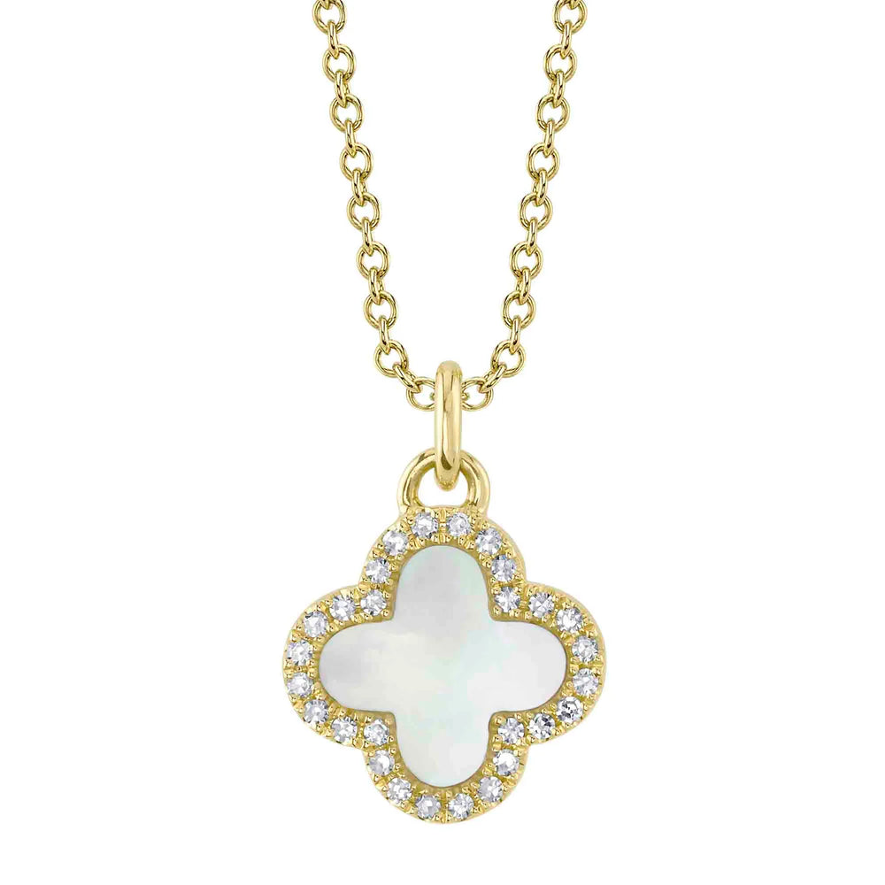 Mother of Pearl & Diamond Clover Necklace, 0.49 CTTW - Carter's Collective Fine Jewelry