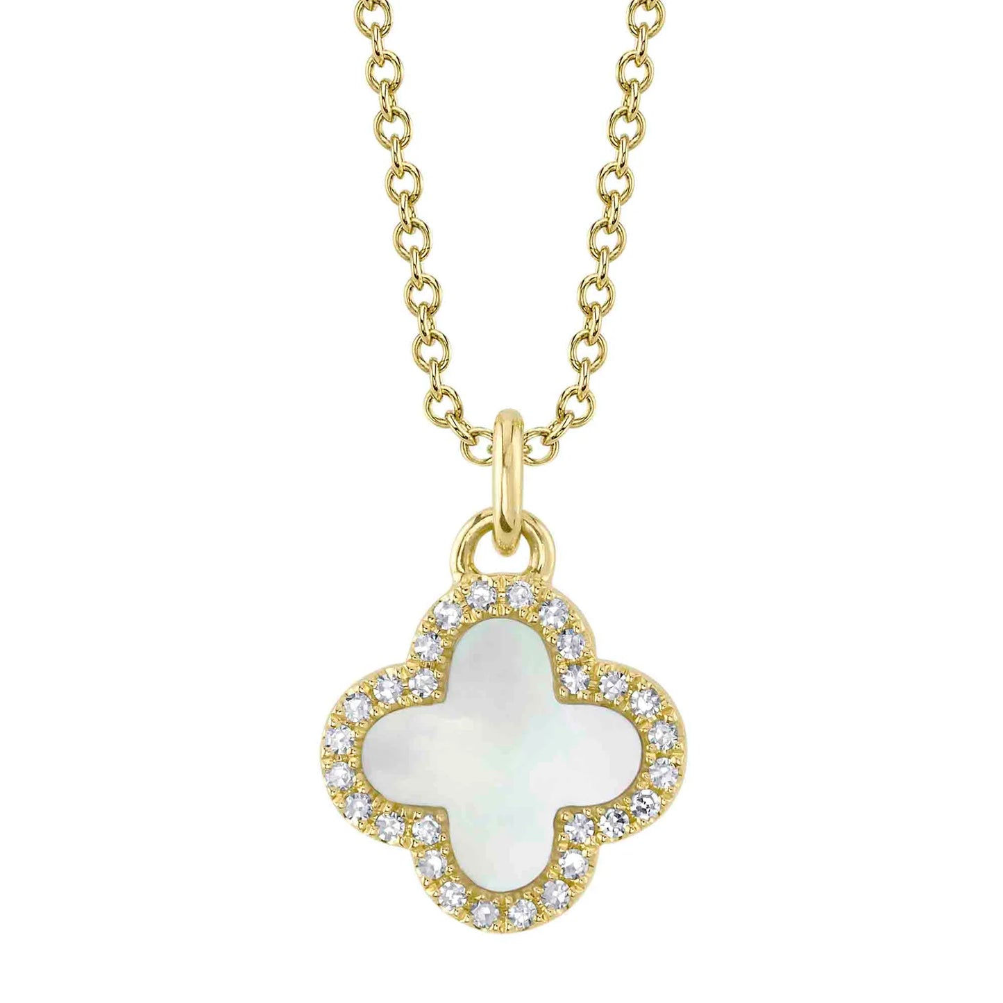 Mother of Pearl & Diamond Clover Necklace, 0.49 CTTW - Carter's Collective Fine Jewelry
