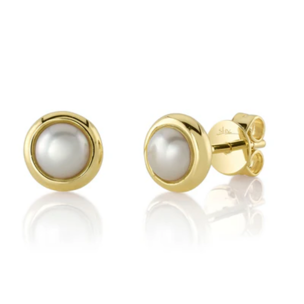 Pearl Bezel Stud Earrings