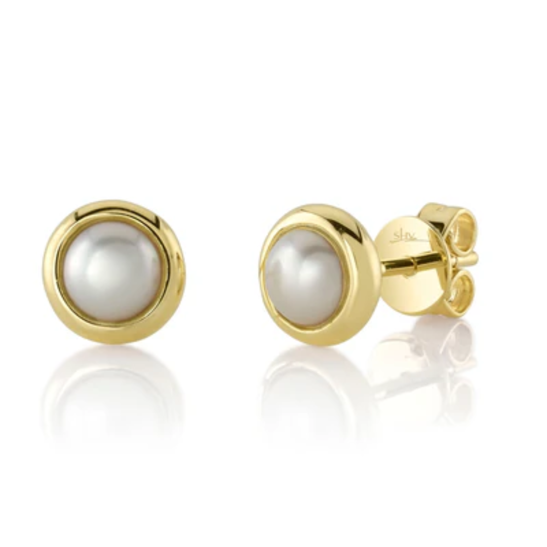 Pearl Bezel Stud Earrings