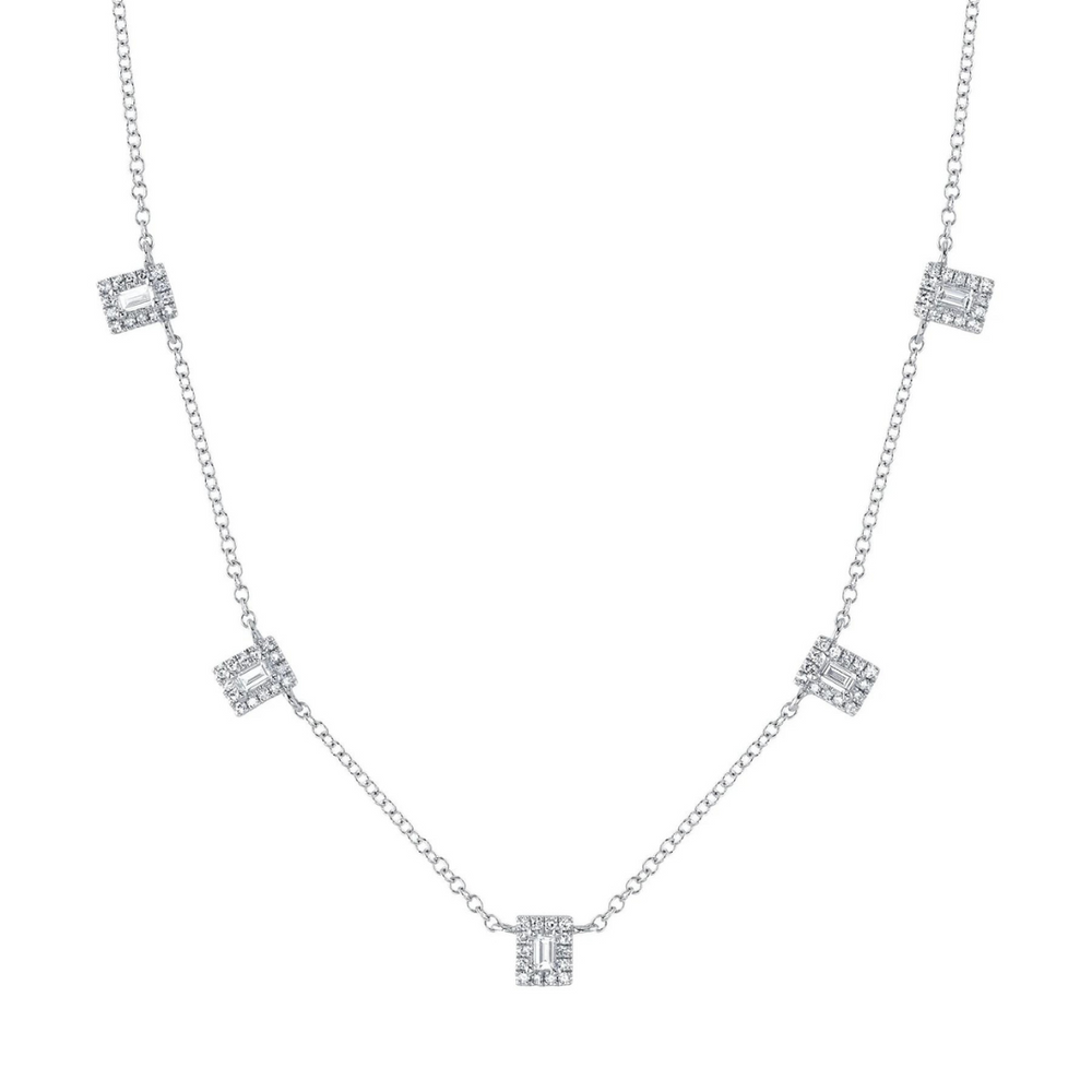 Diamond Baguette Diamond Halo Cleopatra Necklace