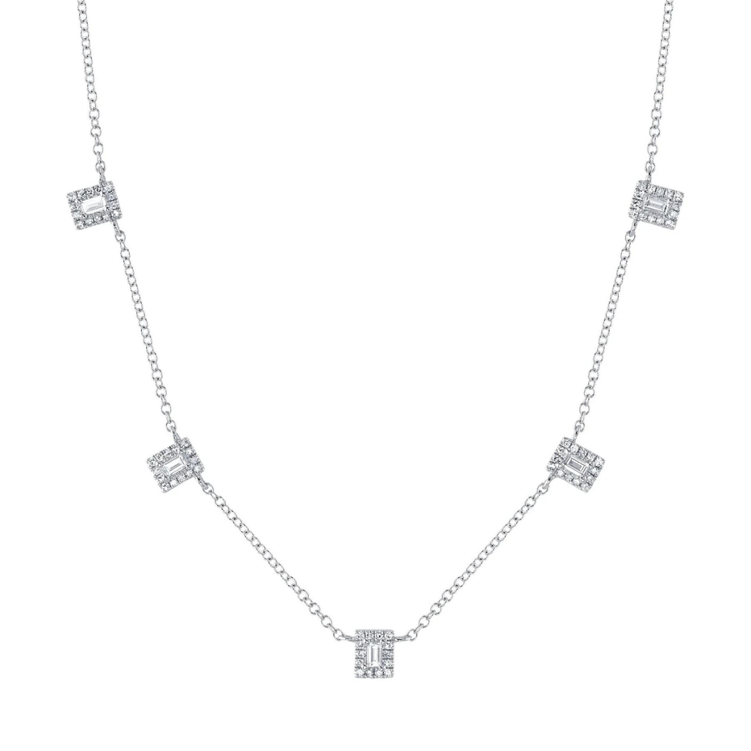 Diamond Baguette Diamond Halo Cleopatra Necklace