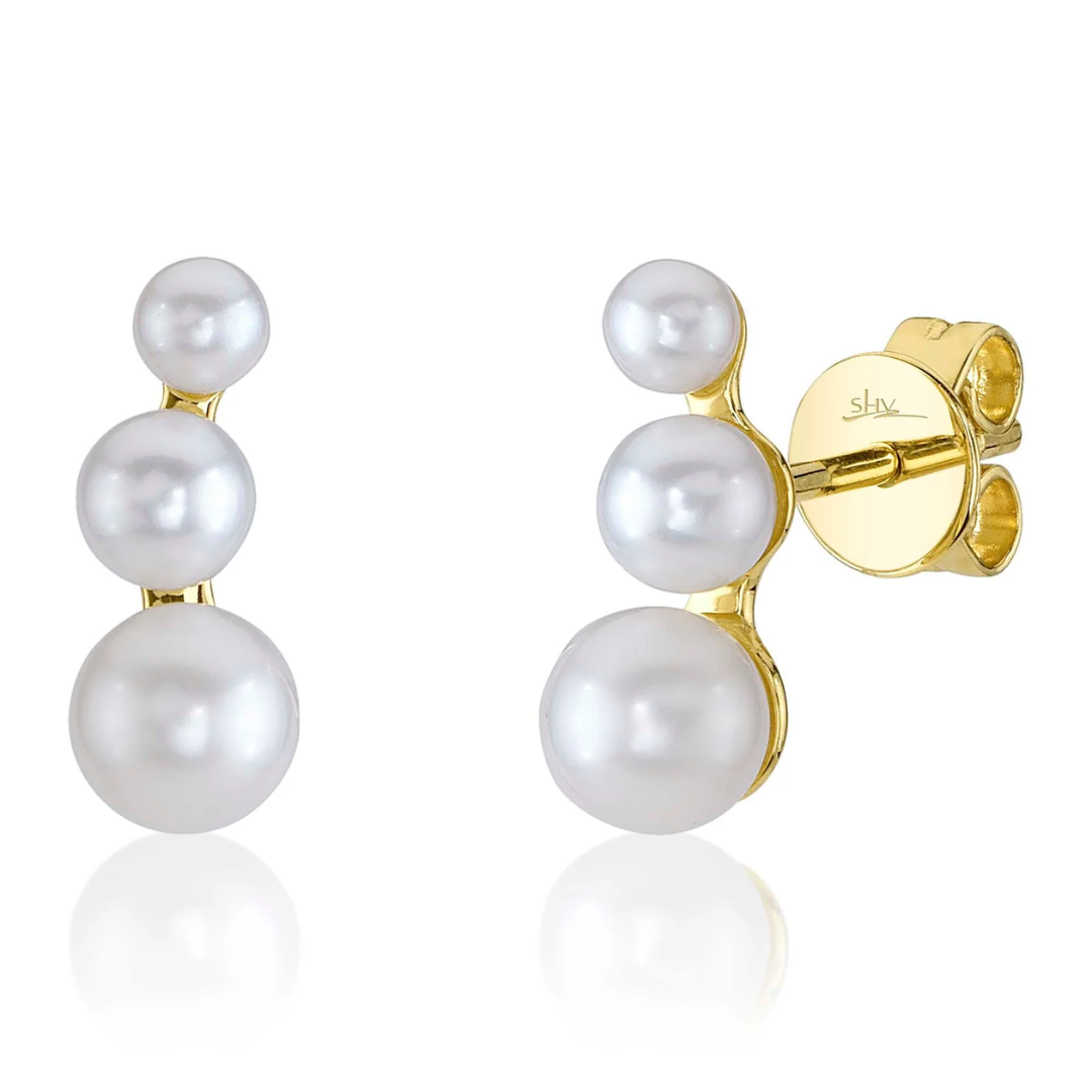 Graduated Trio Pearl Stud Earrings