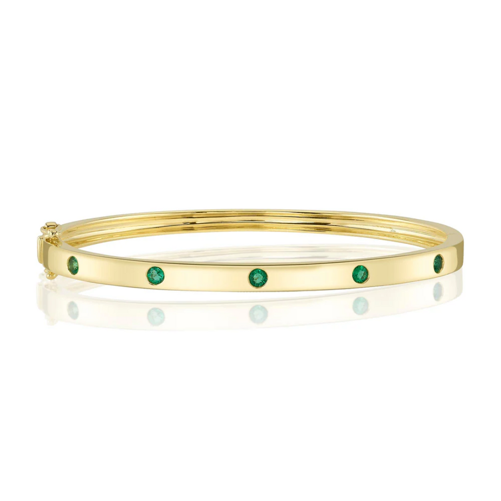 14k Yellow Gold Pressure Set Emerald Station Bangle