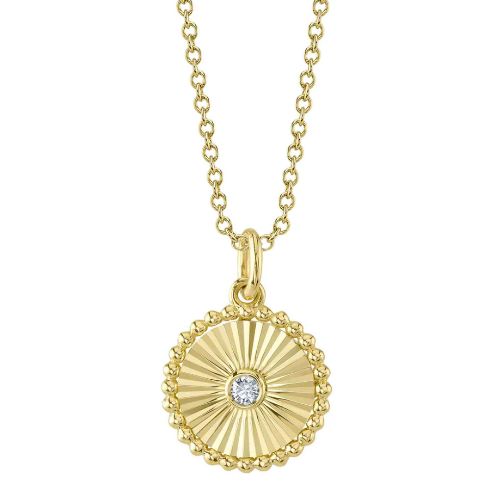 Diamond Accented Fluted Circle Necklace, 16-18 Inches