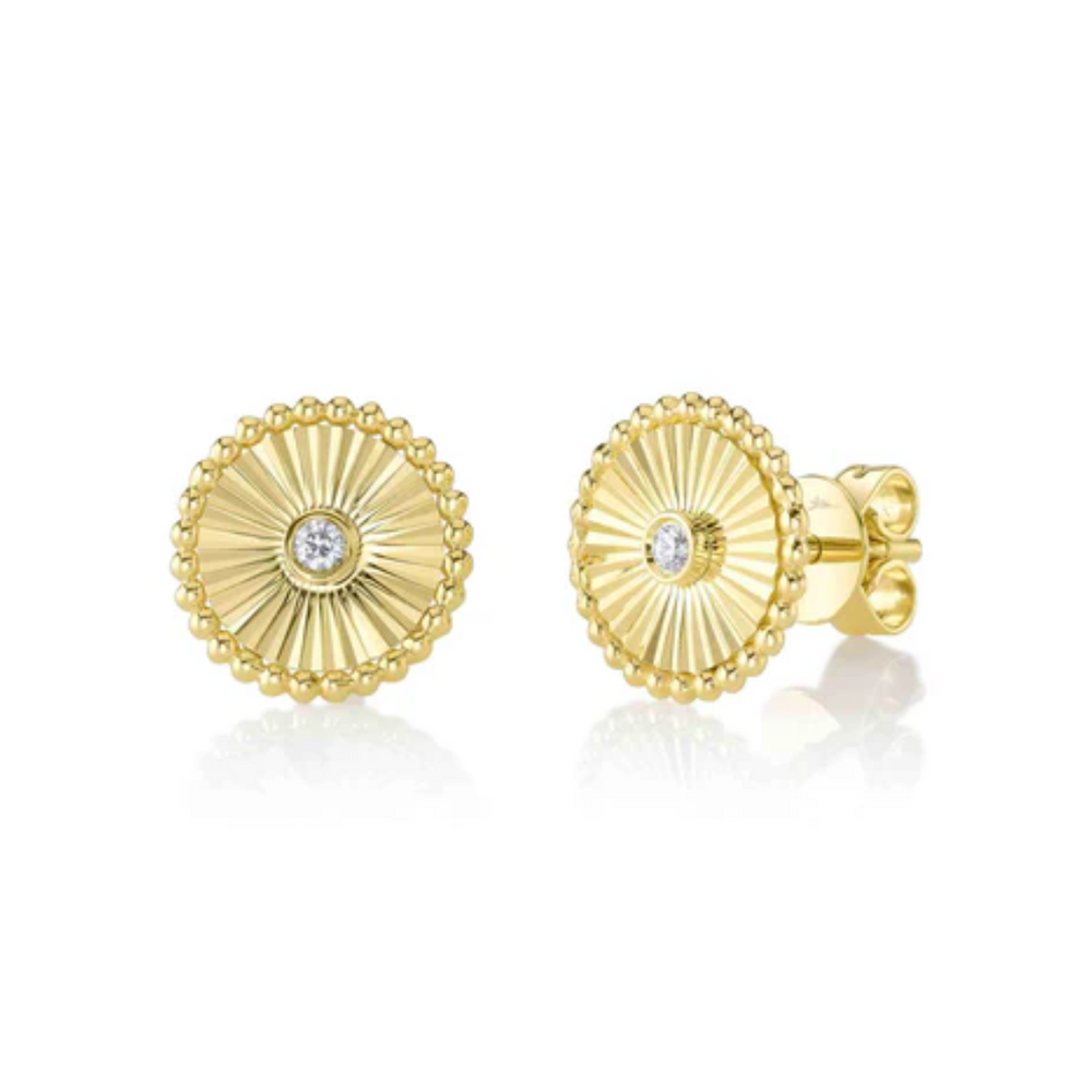 Diamond Accented Fluted Circle Stud Earrings