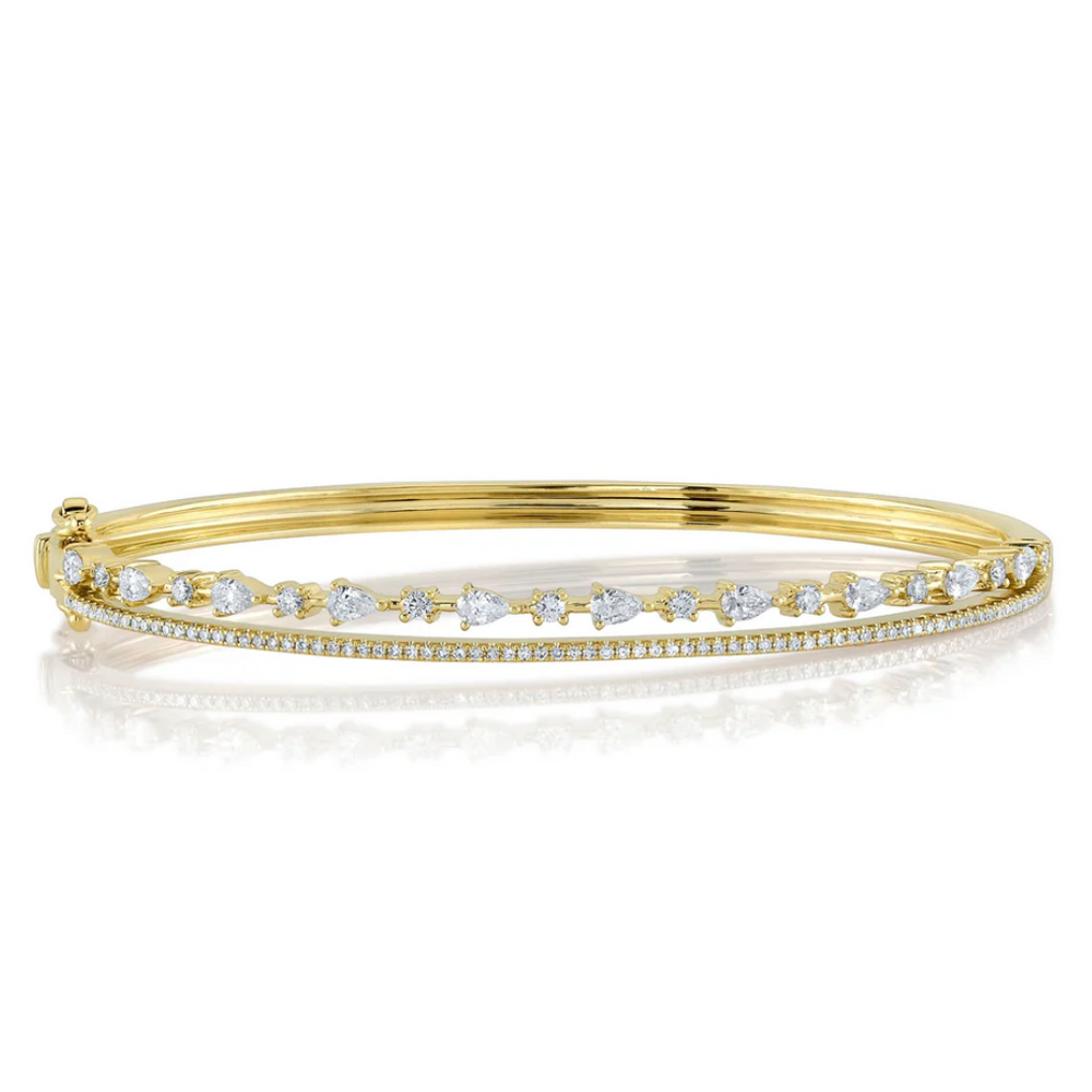 Two Row Open Design Diamond Bangle Bracelet with Pear and Round Diamonds Alternating, 0.93 CTTW - Carter's Collective Fine Jewelry