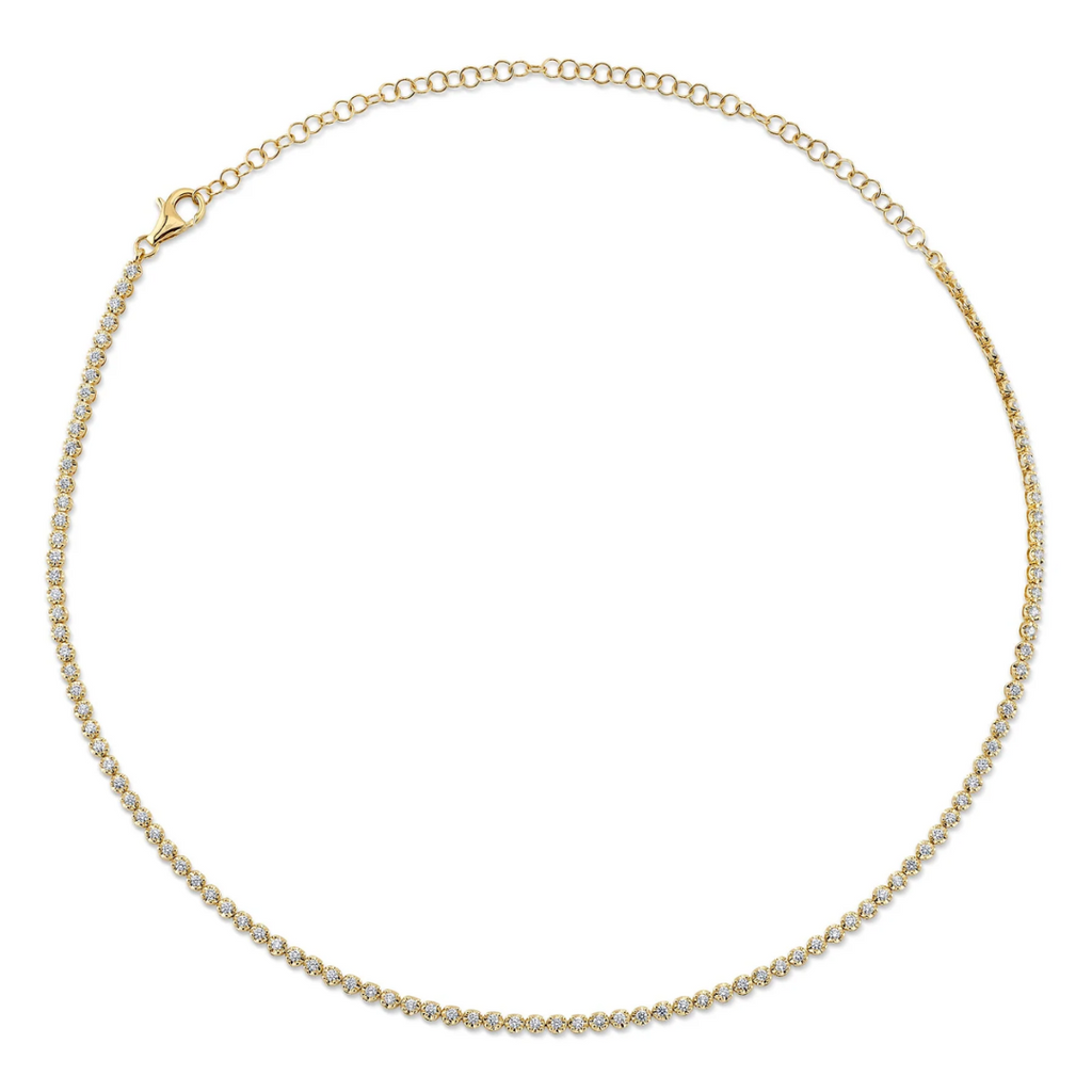 Yellow Gold Crown Set Diamond Tennis Necklace - 1.94cttw