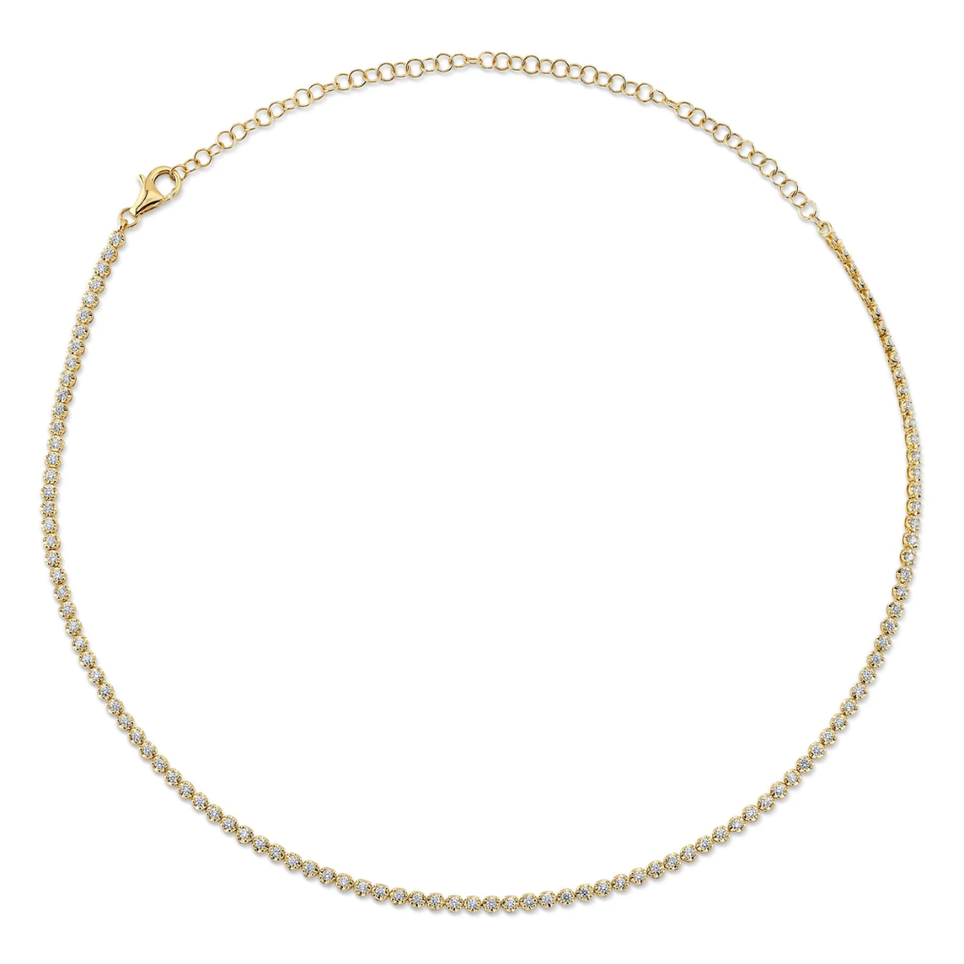 Yellow Gold Crown Set Diamond Tennis Necklace - 1.94cttw