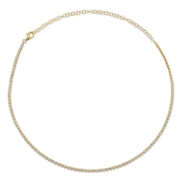 Yellow Gold Crown Set Diamond Tennis Necklace - 1.94cttw