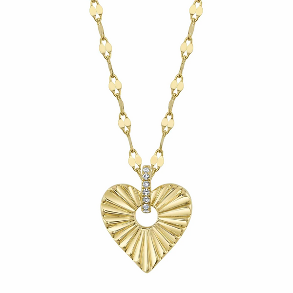 Fluted Heart Pendant with Diamond Bail on Confetti Chain Necklace