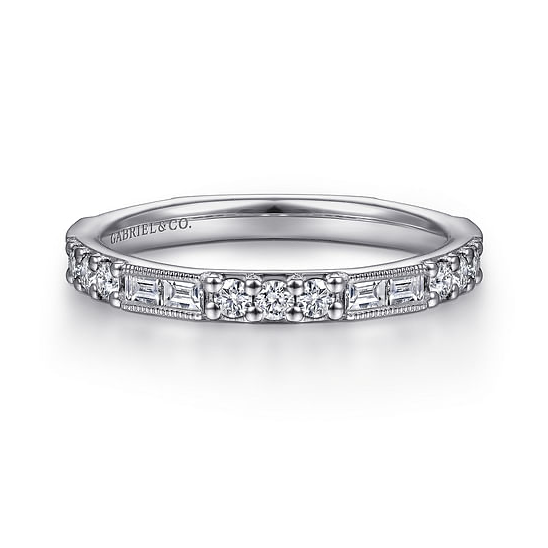 Natural Baguette and Round Diamond Stackable Band Wedding Ring, 0.58 CTTW - Carter's Collective Fine Jewelry