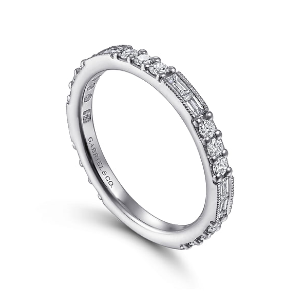 Natural Baguette and Round Diamond Stackable Band Wedding Ring, 0.58 CTTW - Carter's Collective Fine Jewelry