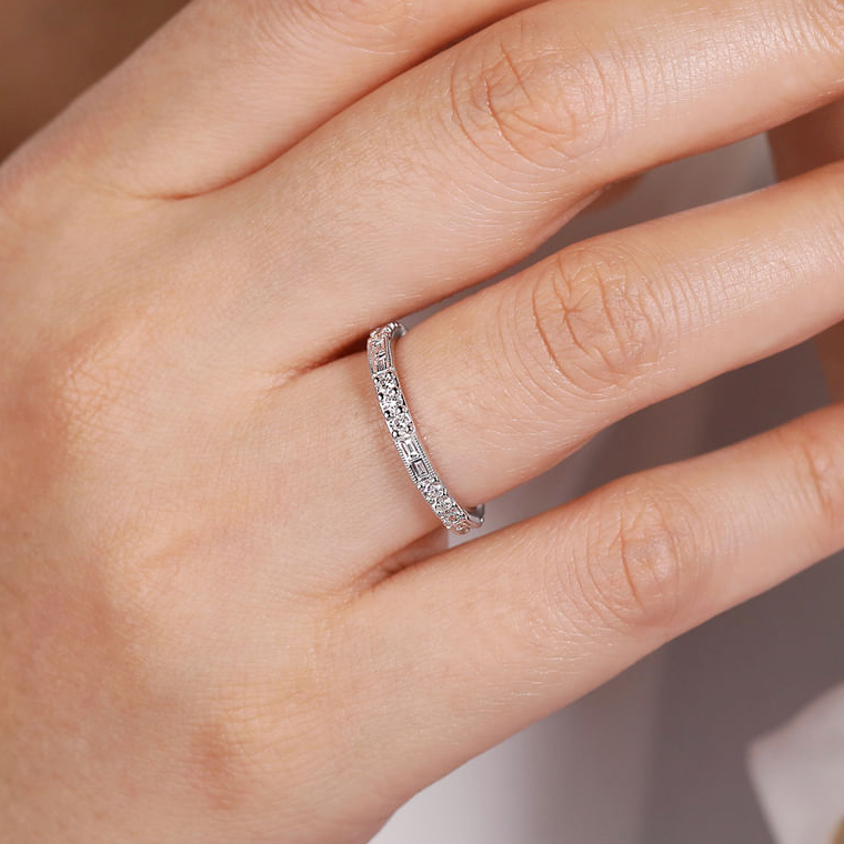 
                  
                    Natural Baguette and Round Diamond Stackable Band Wedding Ring, 0.58 CTTW - Carter's Collective Fine Jewelry
                  
                