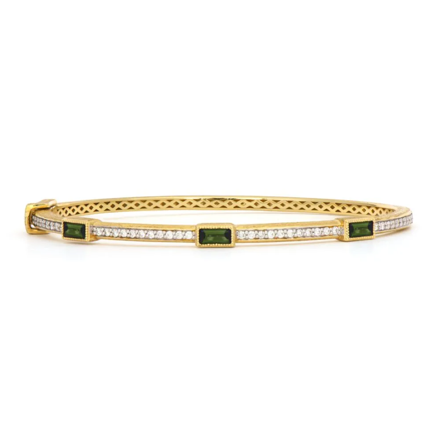 Provence Pave Bangle with Three Baguette Green Tourmaline Stations