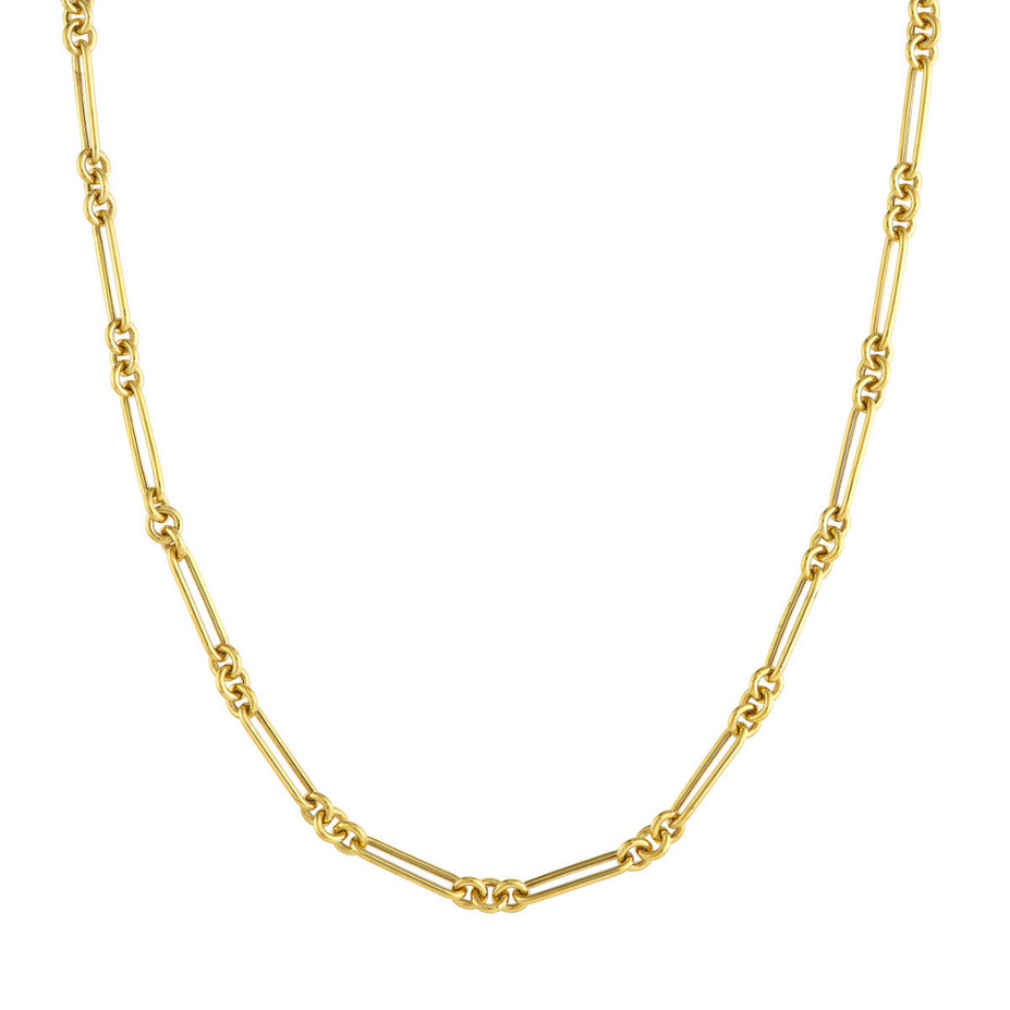 Alternating Round and Elongated Fancy Link Paper Clip Chain Necklace, 18 Inches - Carter's Collective Fine Jewelry