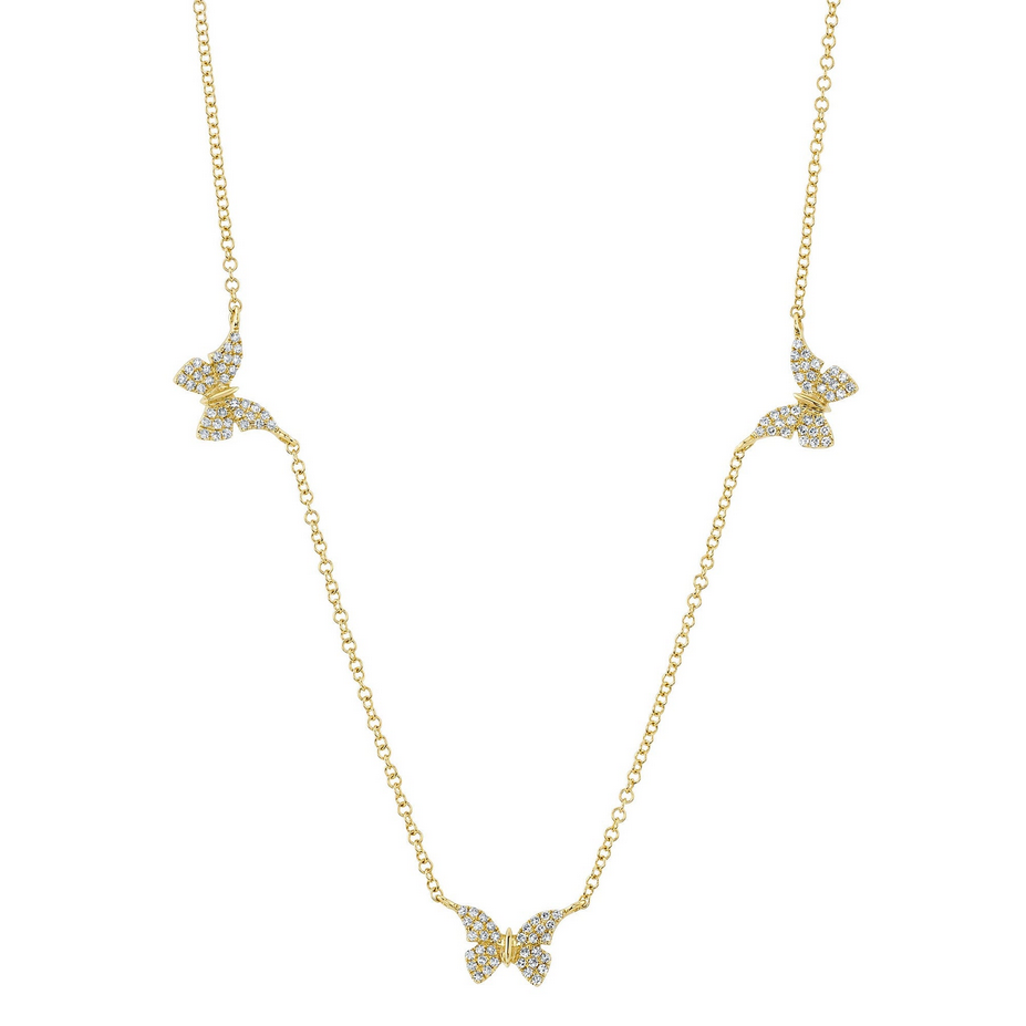 Pave Diamond Butterfly Station Necklace 16-18" - Carter's Collective Fine Jewelry
