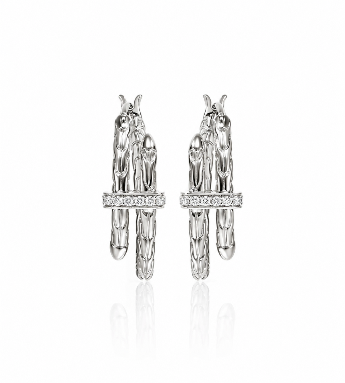 John Hardy Spear Hoop Earring, Diamonds, 0.12 CTTW